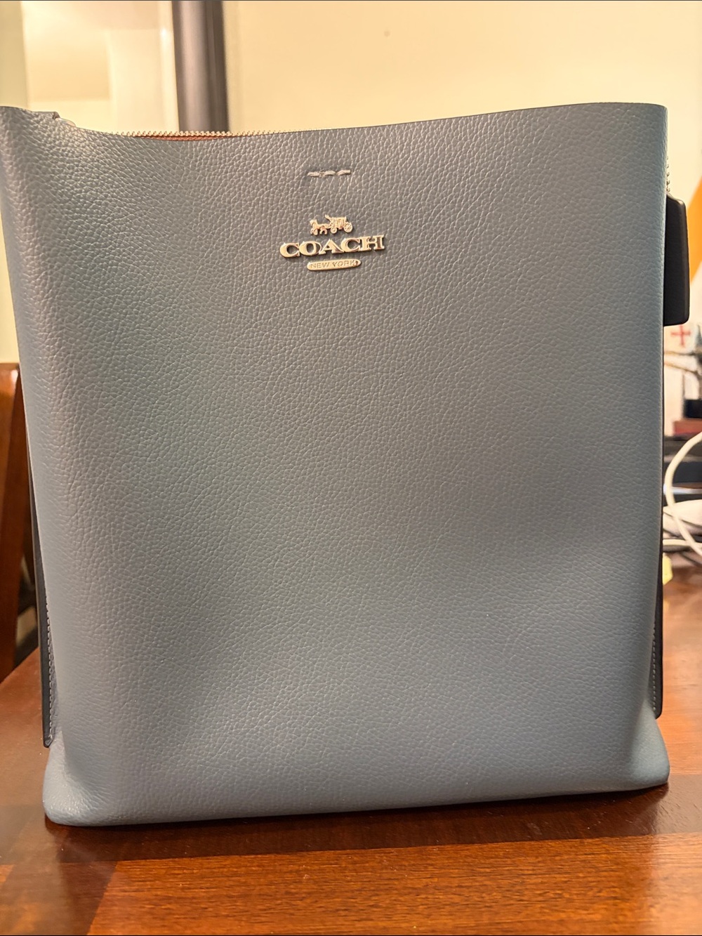 Coach Pebbled Leather Tote in Slate Blue Gray